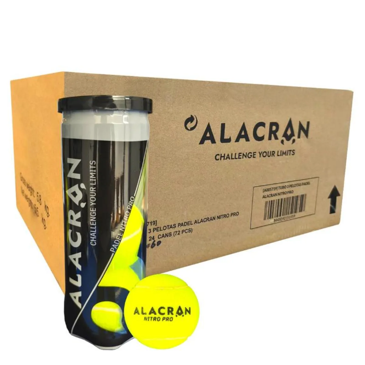 Box of 72 Balls · 24 Cans of 3 pcs · Alacran Nitro Pro